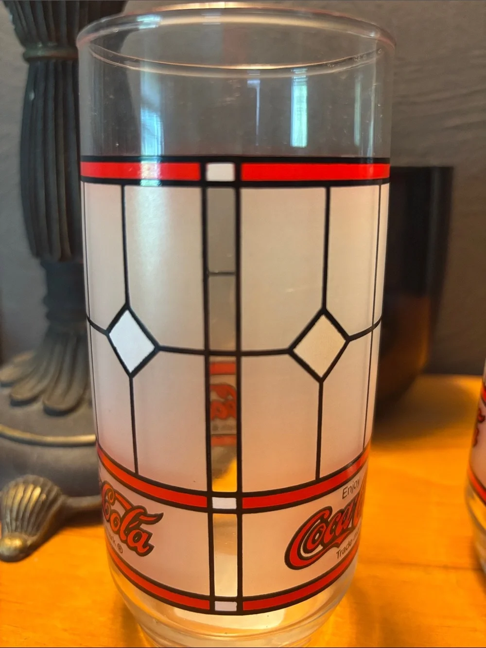 Coca Cola White & Red Stained-Glass Style Drinking Glasses - Pair
